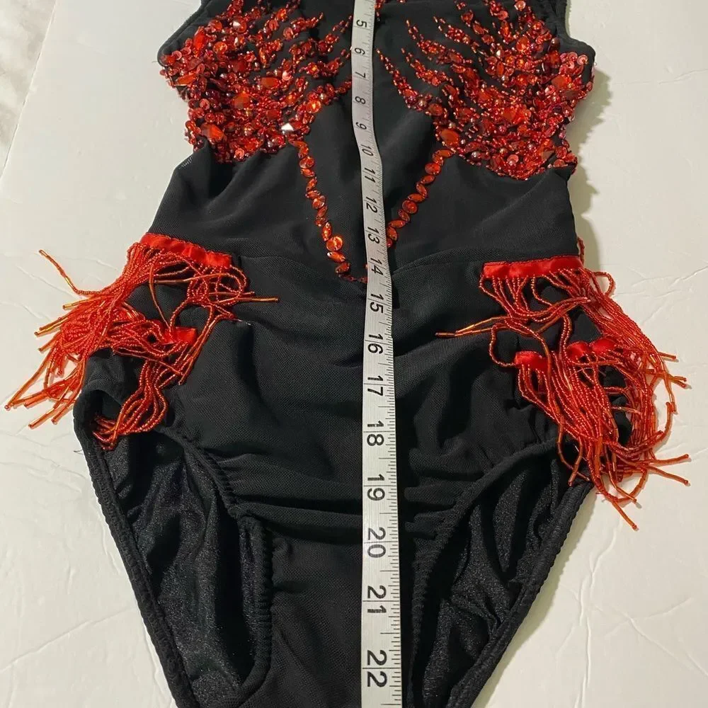 Rare Glamour competition solo dance costume red black jazz contemporary SA adult